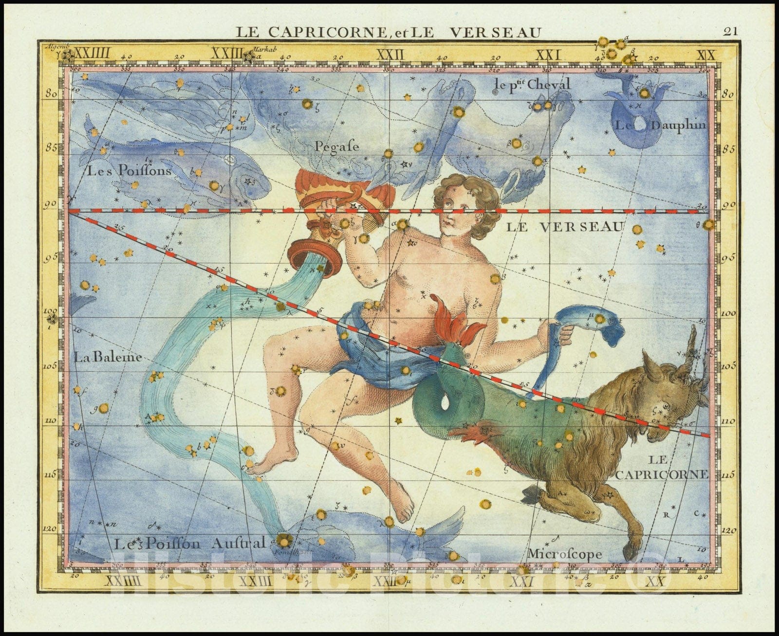 Historic Map : Le Capricorne, et Le Verseau , Capricorn & Aquarius, 1776, Vintage Wall Art