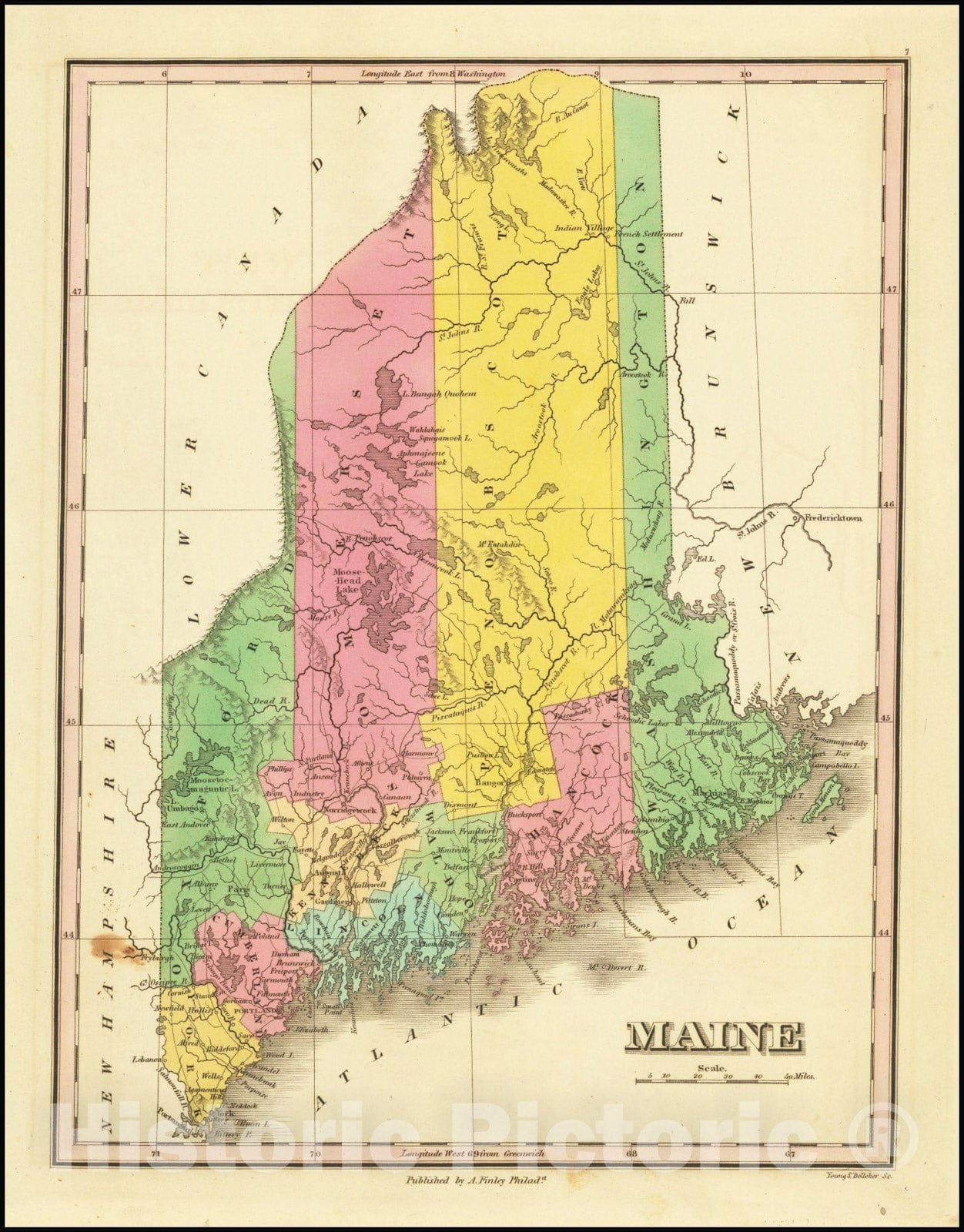 Historic Map : Maine, 1824, Vintage Wall Art