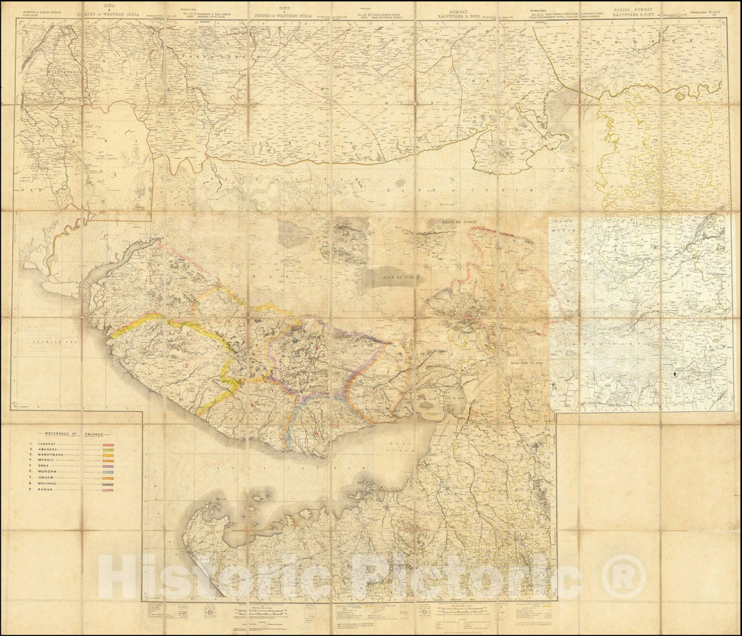 Historic Map : Composite Folding Map of Kutch, Gujarat,  1885, Vintage Wall Art