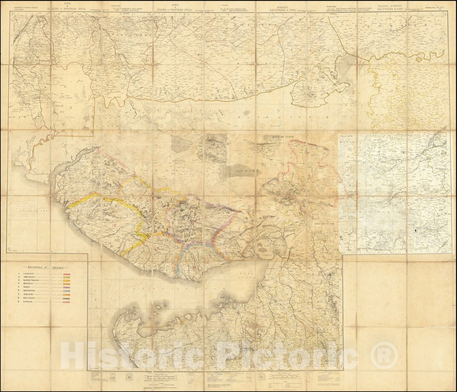 Historic Map : Composite Folding Map of Kutch, Gujarat,  1885, Vintage Wall Art