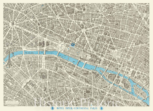 Historic Map : Paris a Vol D'Oiseau - Centre, 1959, Vintage Wall Art
