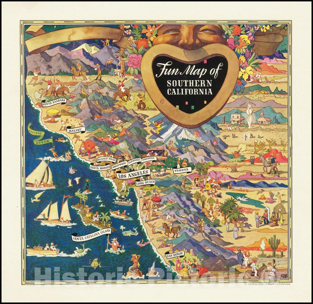 Historic Map : Fun Southern California, 1935, Vintage Wall Art