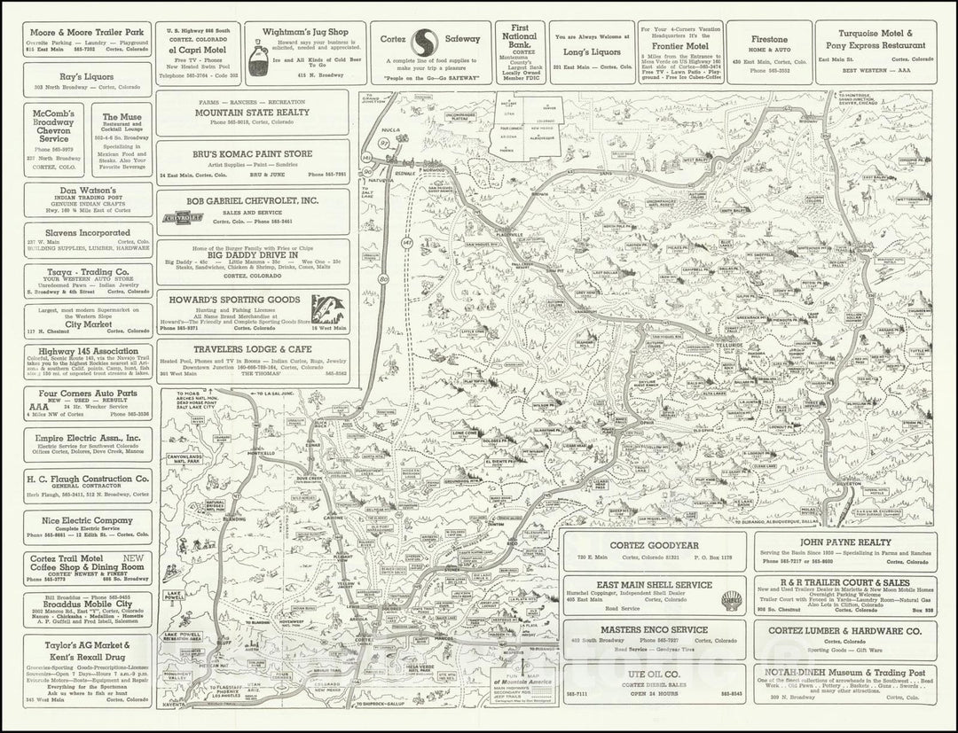 Historic Map : Southwest Colorado,Tourist & Sportsman Guide and Map to Southwestern Colorado, 1952, Vintage Wall Art