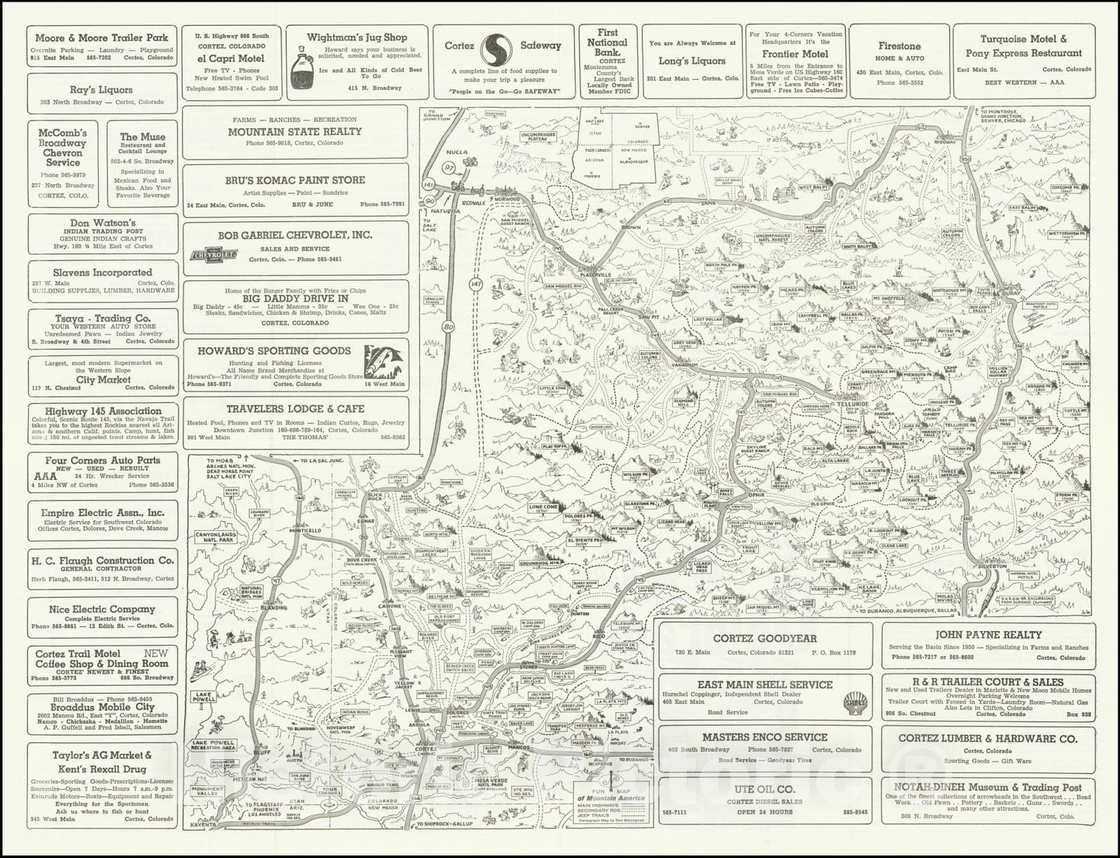 Historic Map : Southwest Colorado,Tourist & Sportsman Guide and Map to Southwestern Colorado, 1952, Vintage Wall Art