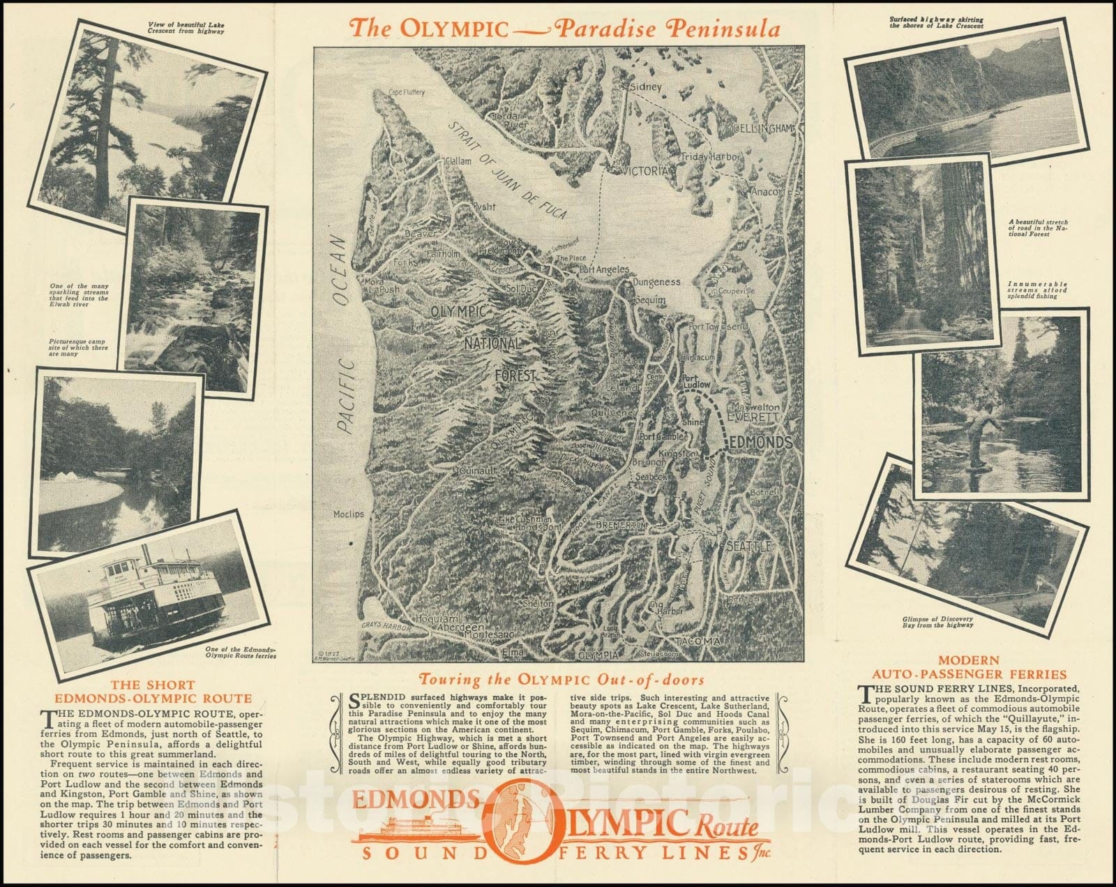 Historic Map : The Olympic-- Paradise Peninsula, 1927, Vintage Wall Art