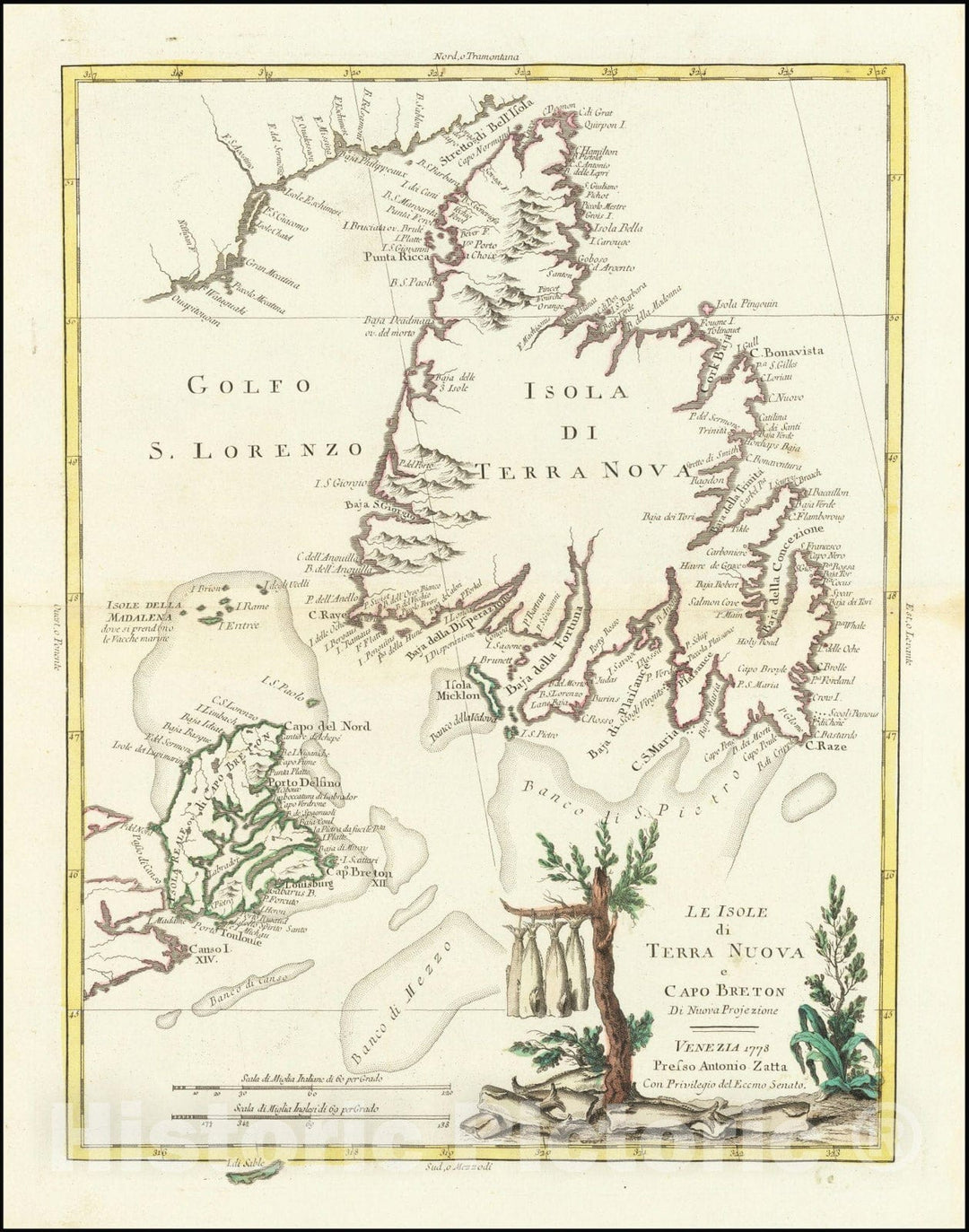 Historic Map : Le Isole di Terra Nuova e Capo Breton, 1778, 1778, Vintage Wall Art