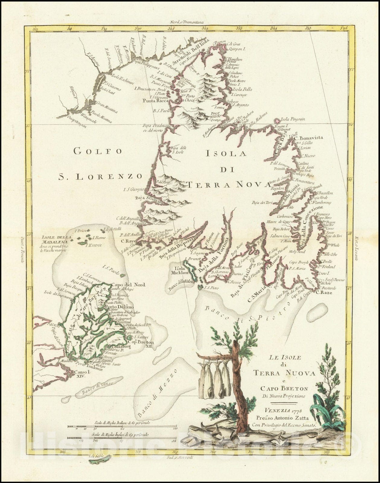 Historic Map : Le Isole di Terra Nuova e Capo Breton, 1778, 1778, Vintage Wall Art