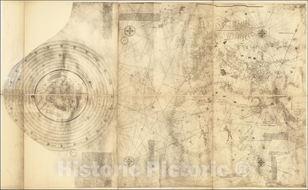 Historic Map : Early Fascimile of the Disputed Christopher Columbus Portolan Chart, 1492 (circa 1900), Vintage Wall Art
