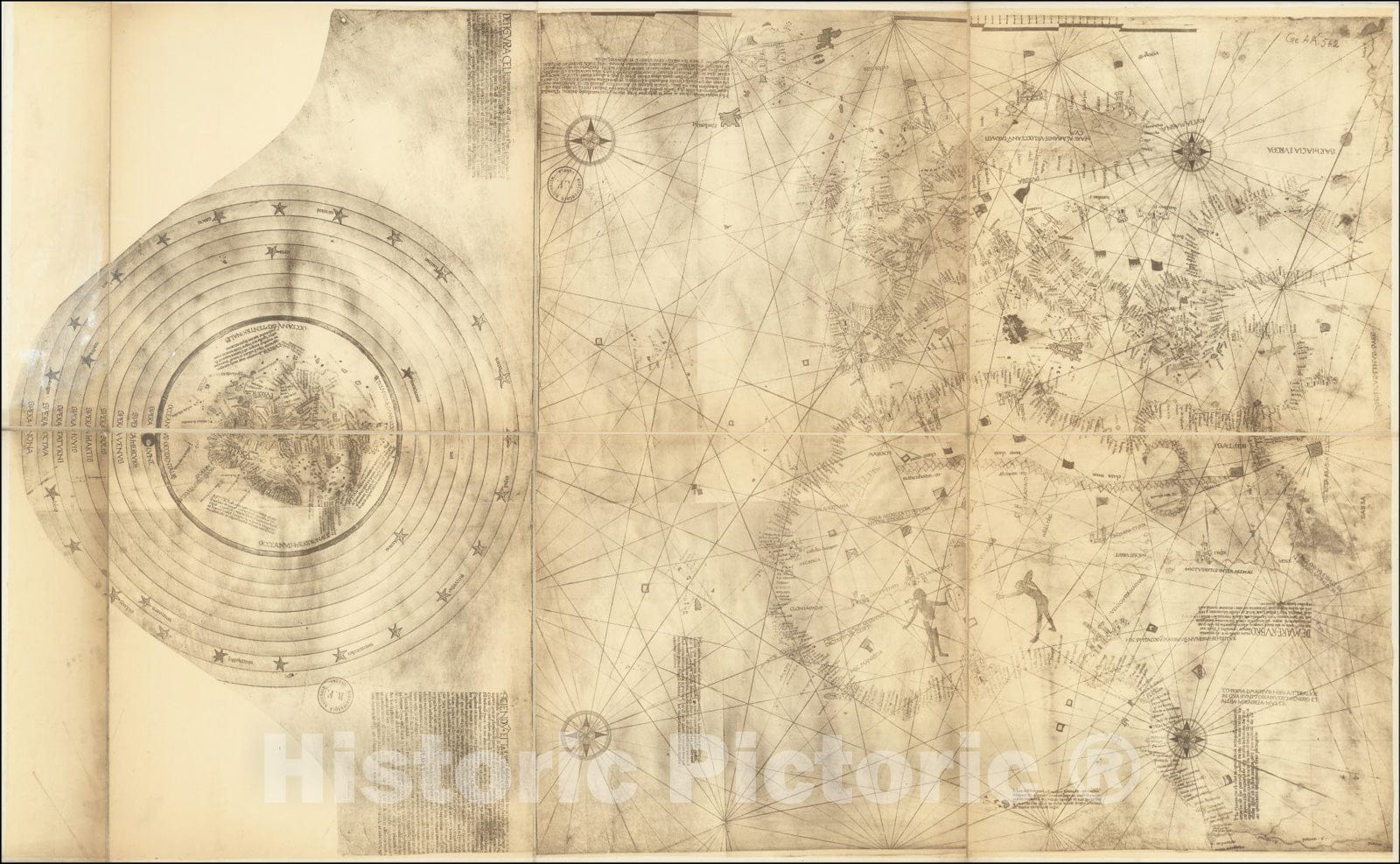 Historic Map : Early Fascimile of the Disputed Christopher Columbus Portolan Chart, 1492 (circa 1900), Vintage Wall Art