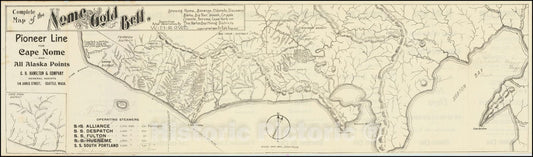 Historic Map : Complete Nome Gold Belt, Showing Nome, Bonanza, Eldorado, Discovery, Blake, Big Four, Sinook, Cripple Granite, Fairview, Cape York and The Norton Bay Mining Districts, 1900, 1900, Vintage Wall Art