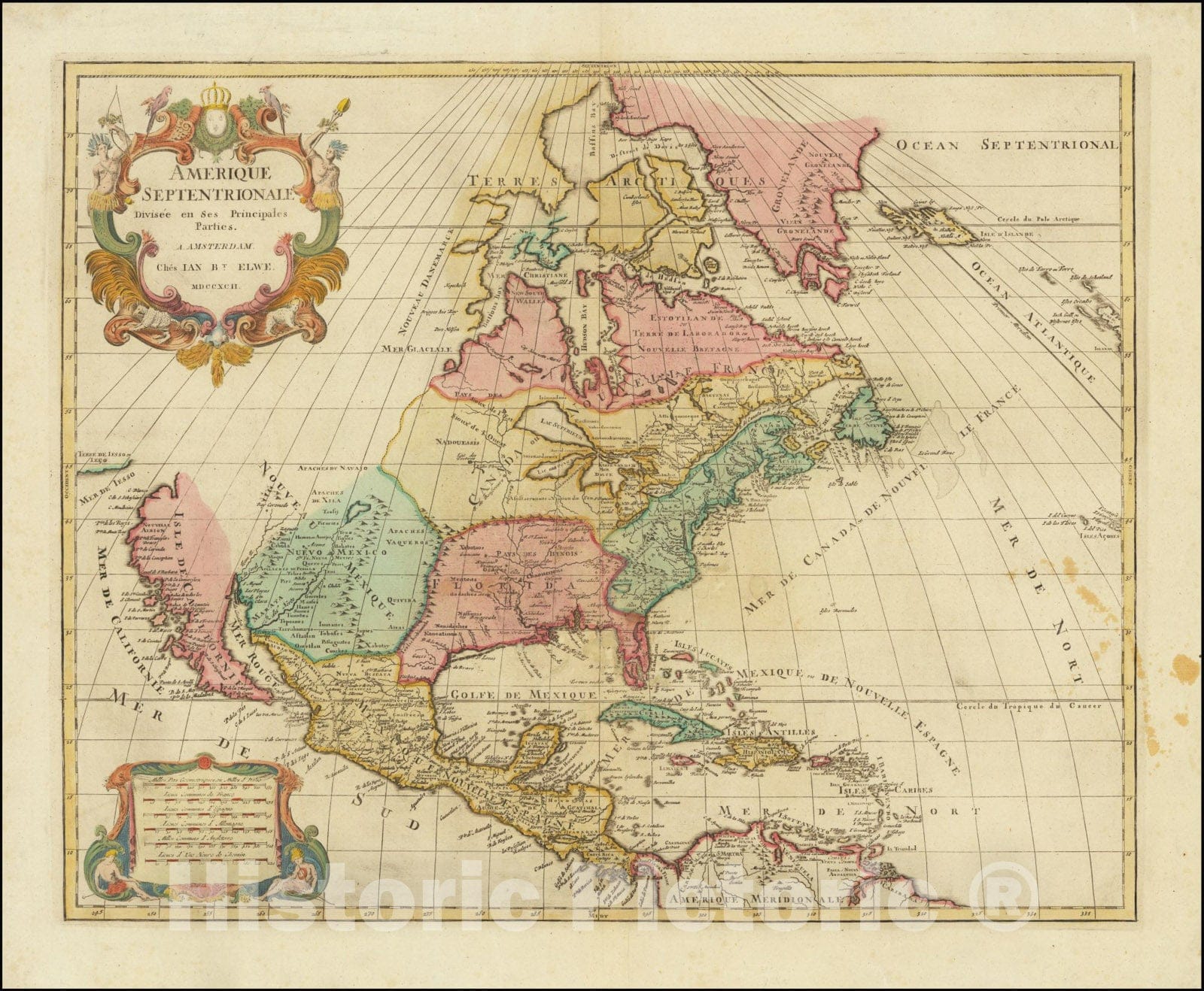 Historic Map : Amerique Septentrionale Divisee en ses Principlaes Parties, MDCXCII, 1792, Vintage Wall Art