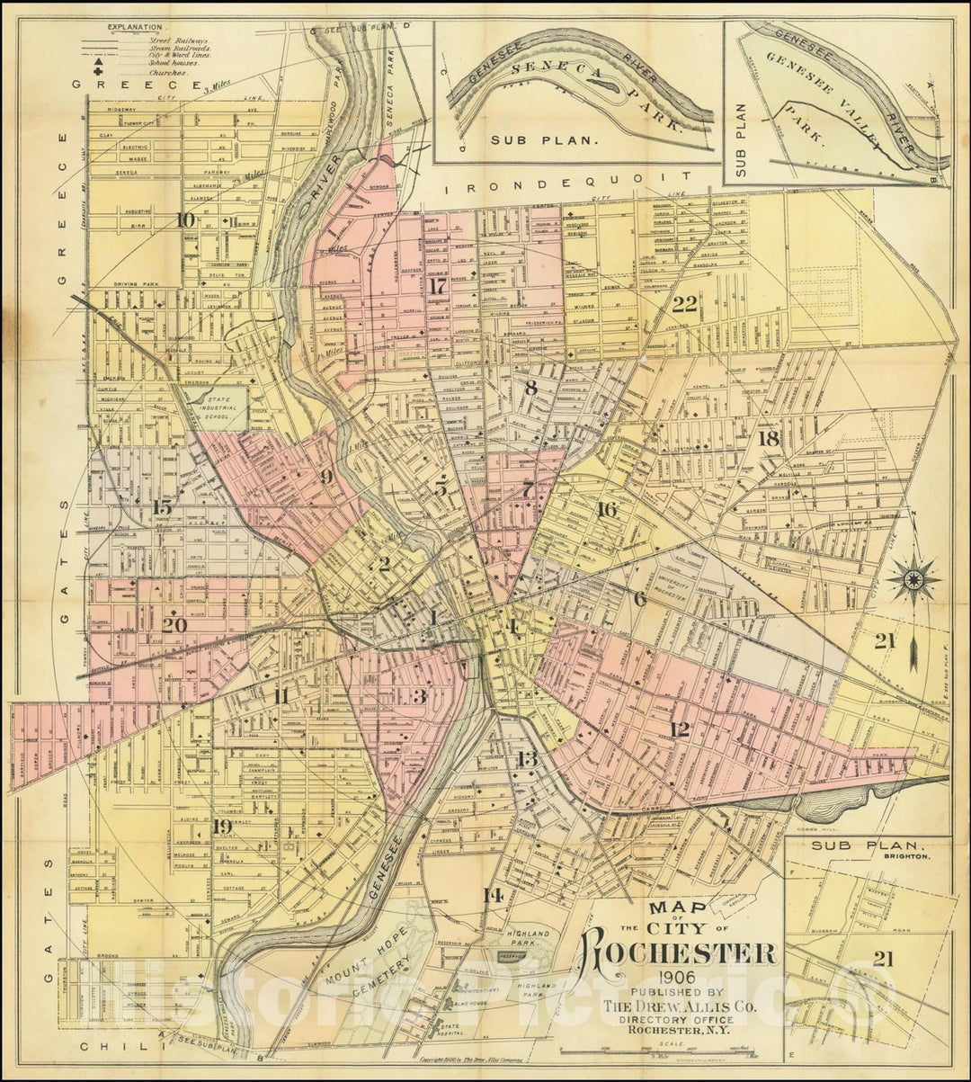 Historic Map : City of Rochester 1906., 1906, Vintage Wall Art
