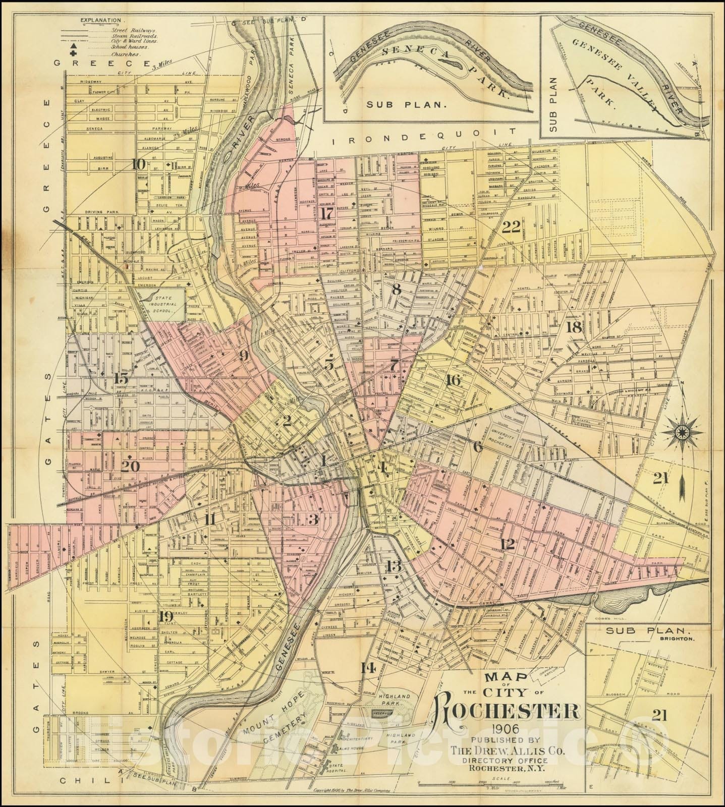 Historic Map : City of Rochester 1906., 1906, Vintage Wall Art