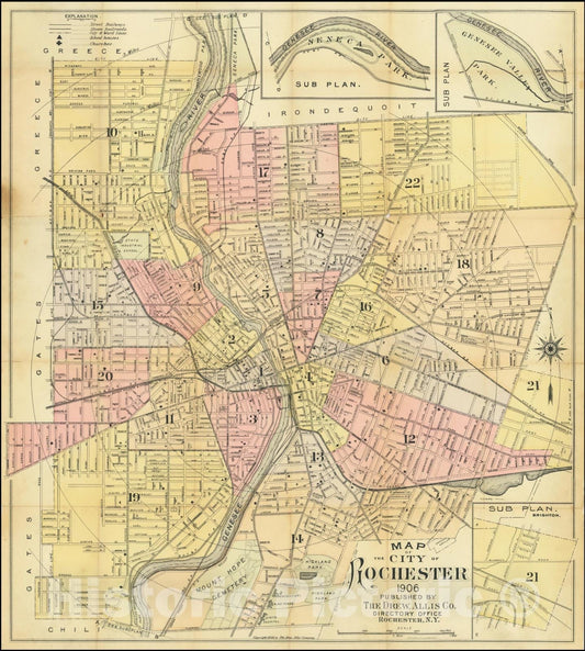 Historic Map : City of Rochester 1906., 1906, Vintage Wall Art