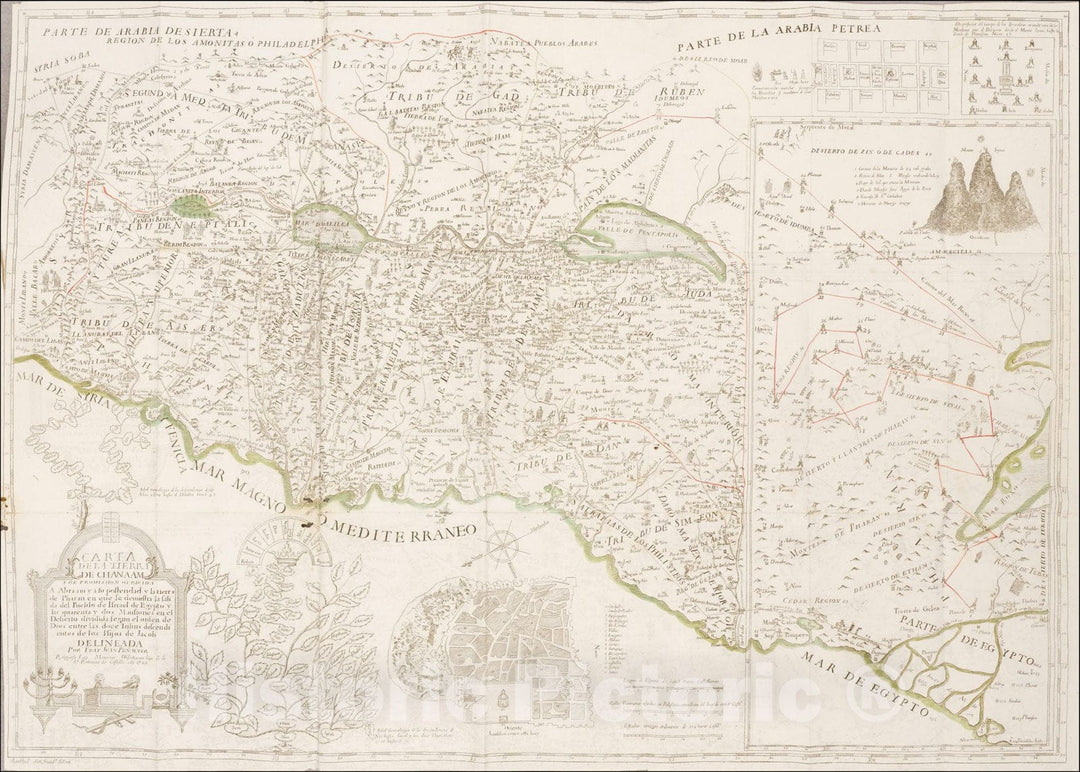 Historic Map : Carta de la Tierra de Chanaam y de Promission Ofrecida A Abraam y a su posteridad y la tierra de Pharan... ,1792 (1793), Vintage Wall Art