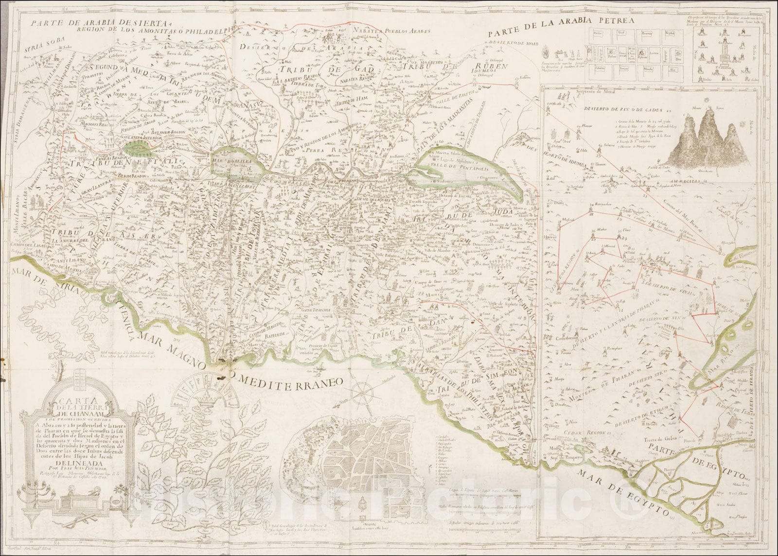 Historic Map : Carta de la Tierra de Chanaam y de Promission Ofrecida A Abraam y a su posteridad y la tierra de Pharan... ,1792 (1793), Vintage Wall Art