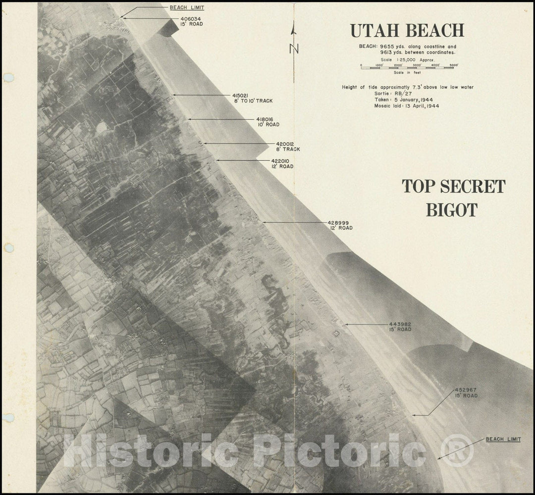 Historic Map : Utah Beach... Top Secret Bigot, 1944, Vintage Wall Art