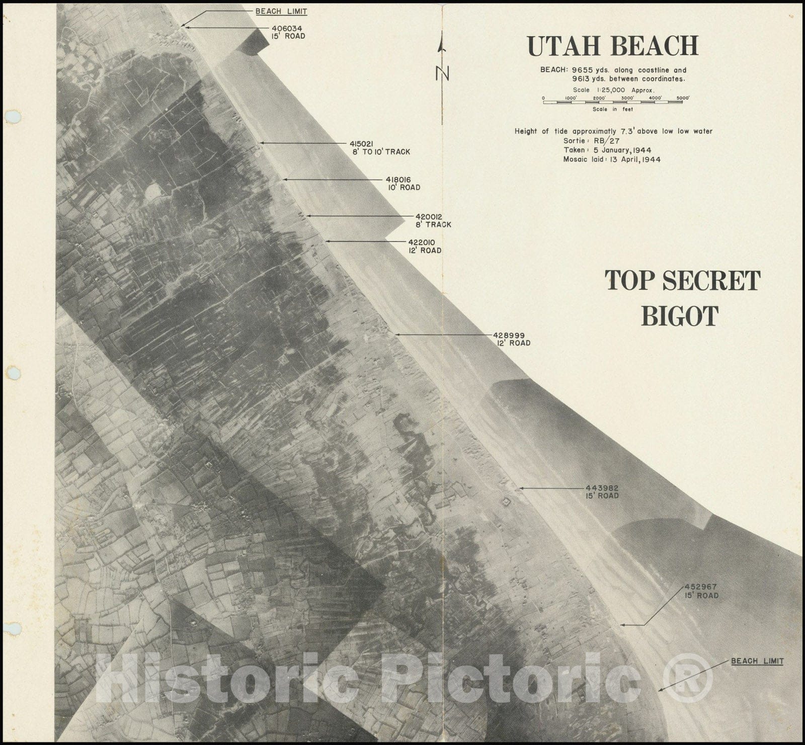 Historic Map : Utah Beach... Top Secret Bigot, 1944, Vintage Wall Art