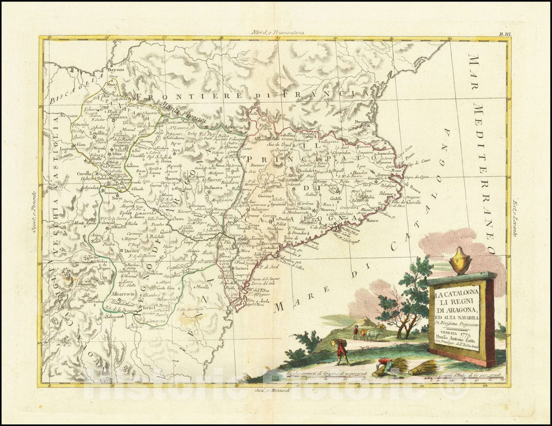 Historic Map : La Catalogna Li Regni Di Aragona, ed Alta Navarra Di Novissima Projezione , 1775, 1775, Vintage Wall Art