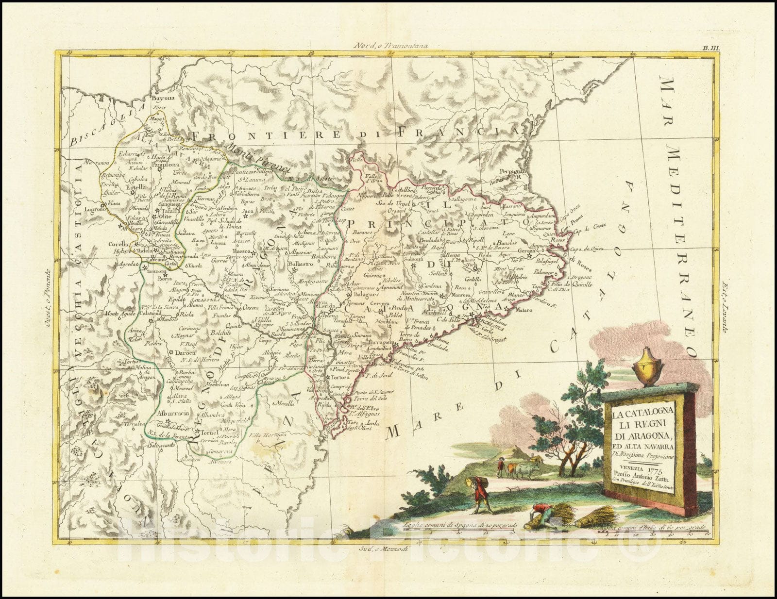 Historic Map : La Catalogna Li Regni Di Aragona, ed Alta Navarra Di Novissima Projezione , 1775, 1775, Vintage Wall Art