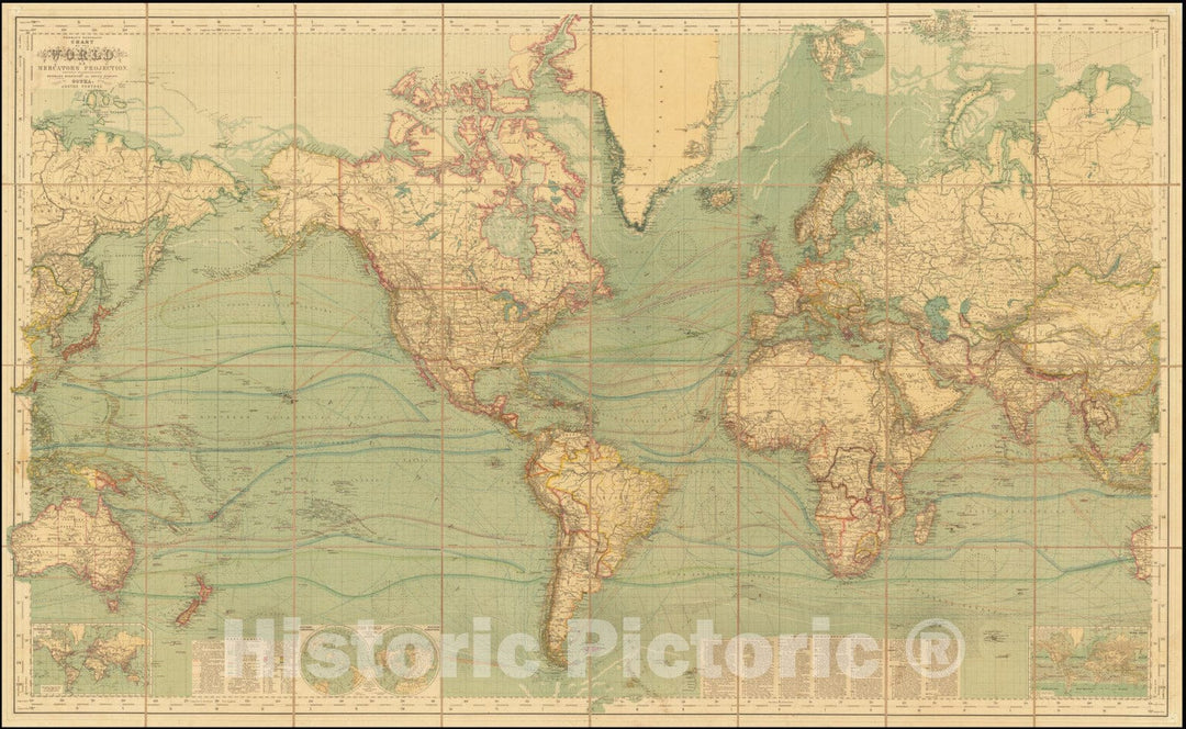Historic Map : Chart of the World on Mercators Projection. Entirely Reconstructed By Hermann Habenicht , for the sea, 1897, Vintage Wall Art