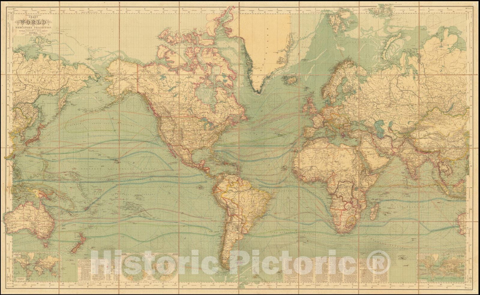 Historic Map : Chart of the World on Mercators Projection. Entirely Reconstructed By Hermann Habenicht , for the sea, 1897, Vintage Wall Art