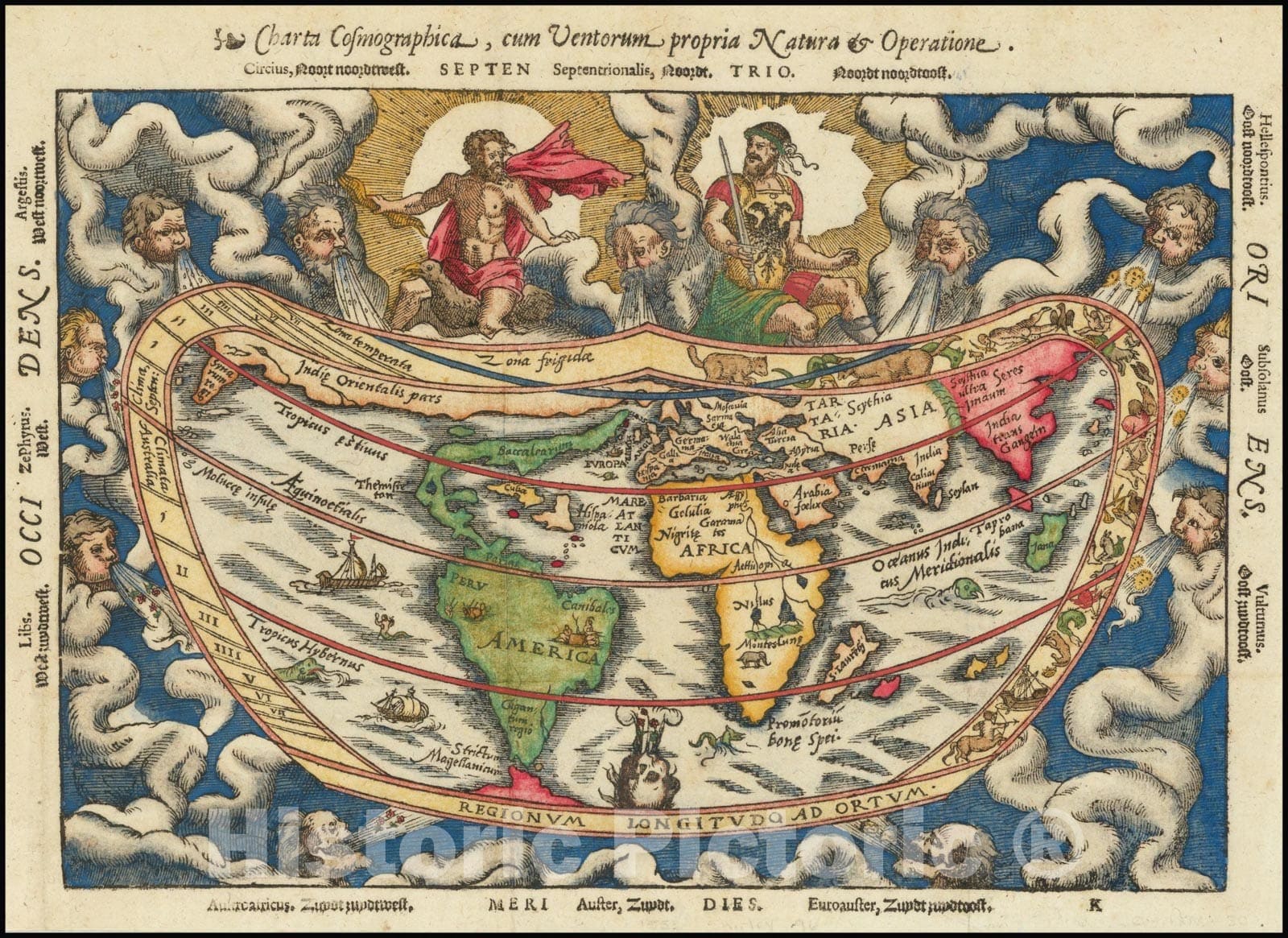 Historic Map : Charta Cosmographica, Cum Ventorum Propria Natura et Operatione, 1553 v1, Vintage Wall Art