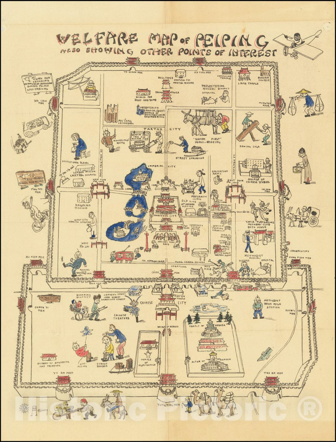 Historic Map : Welfare Peiping Also Showing Other Points of Interest, 1933, Vintage Wall Art