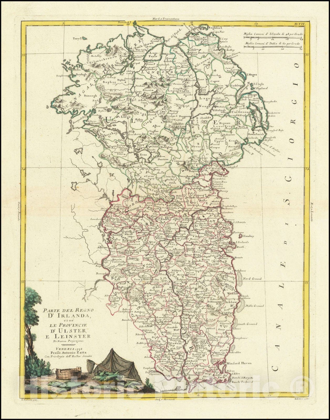 Historic Map : Parte del Regno d'Irlanda cio e Le Provincie di Nuova Ulster e Leinster Di Nuova Projezione, 1778 , 1778, Vintage Wall Art