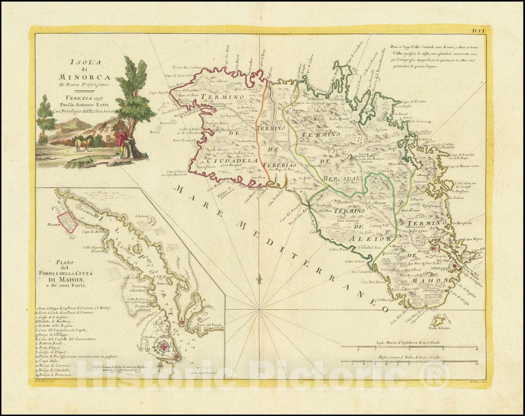 Historic Map : Isola di Minorca Di Nuova Projezione, 1778, 1778, Vintage Wall Art