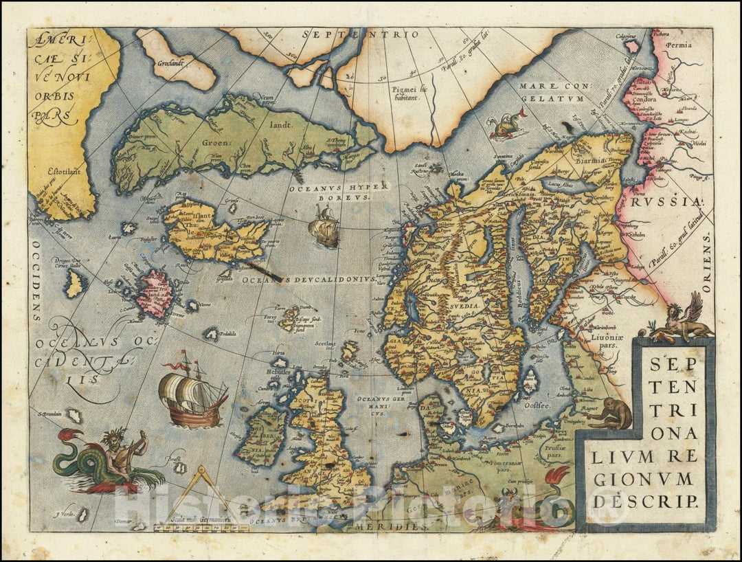 Historic Map : Septentrionalium Regionum Descrip., 1592, Vintage Wall Art