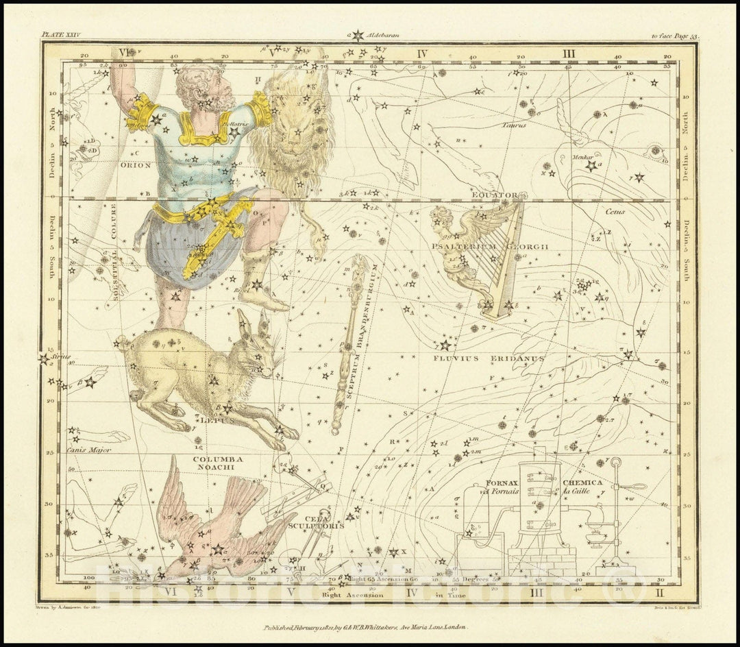 Historic Map : Orion, Psaltriem Georgii, Sceptrum Brandenburgium, Lepus and Columba Noachi, 1822 v2, Vintage Wall Art