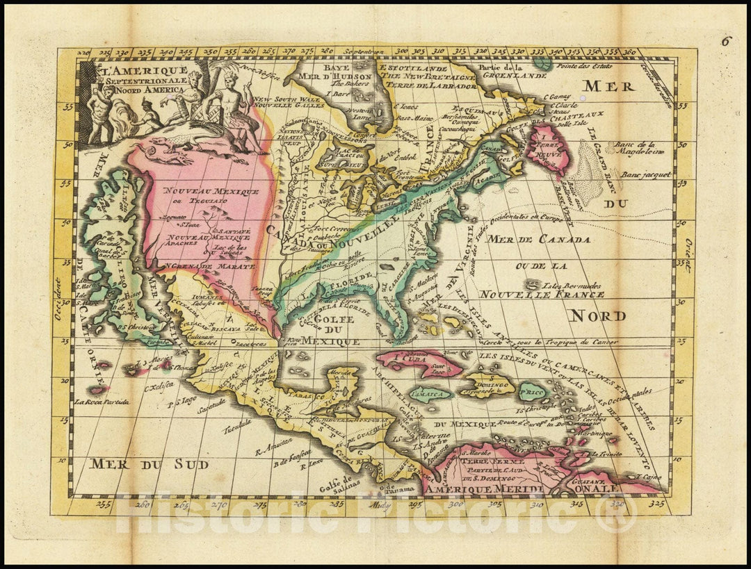 Historic Map : L'Amerique Septentrionale, Noord America, 1702, Vintage Wall Art