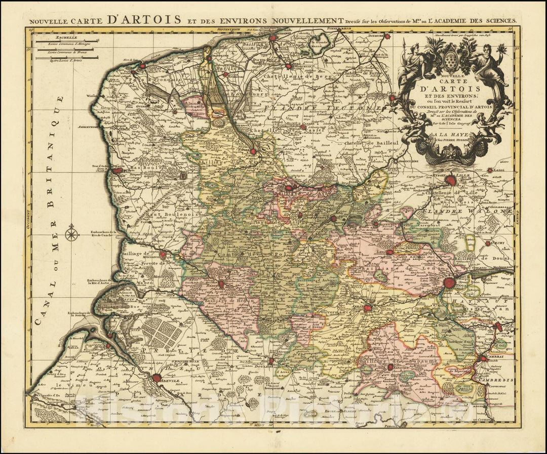 Historic Map : Nouvelle Carte D'Artois et des Environs ou l'on voit Ressort,  1710, Vintage Wall Art