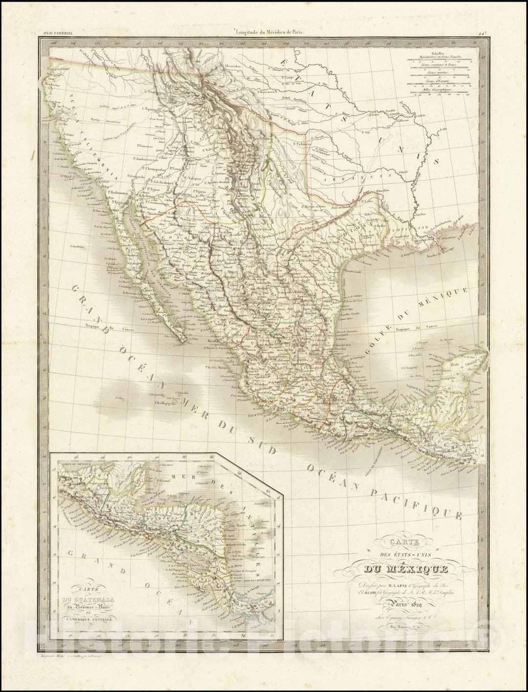 Historic Map : Carte Des Etats-Unis Du Mexique, 1829, 1829, Vintage Wall Art