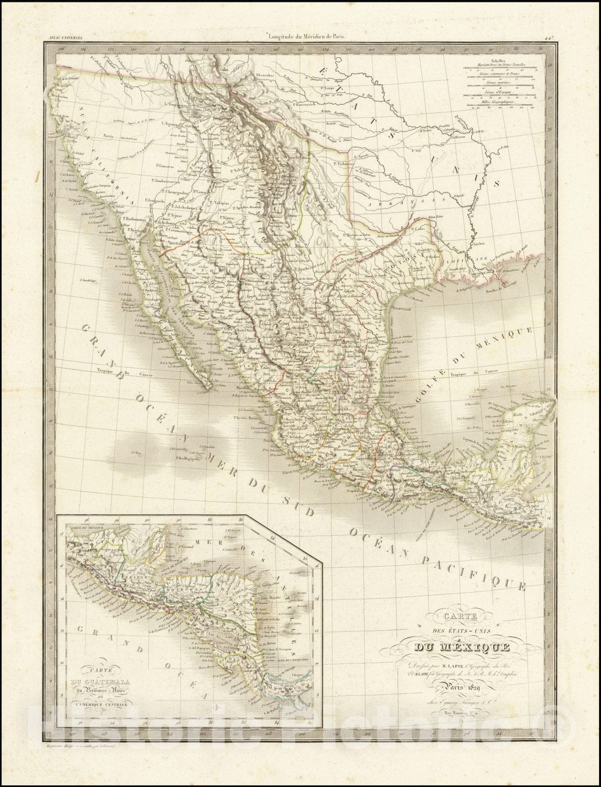 Historic Map : Carte Des Etats-Unis Du Mexique, 1829, 1829, Vintage Wall Art