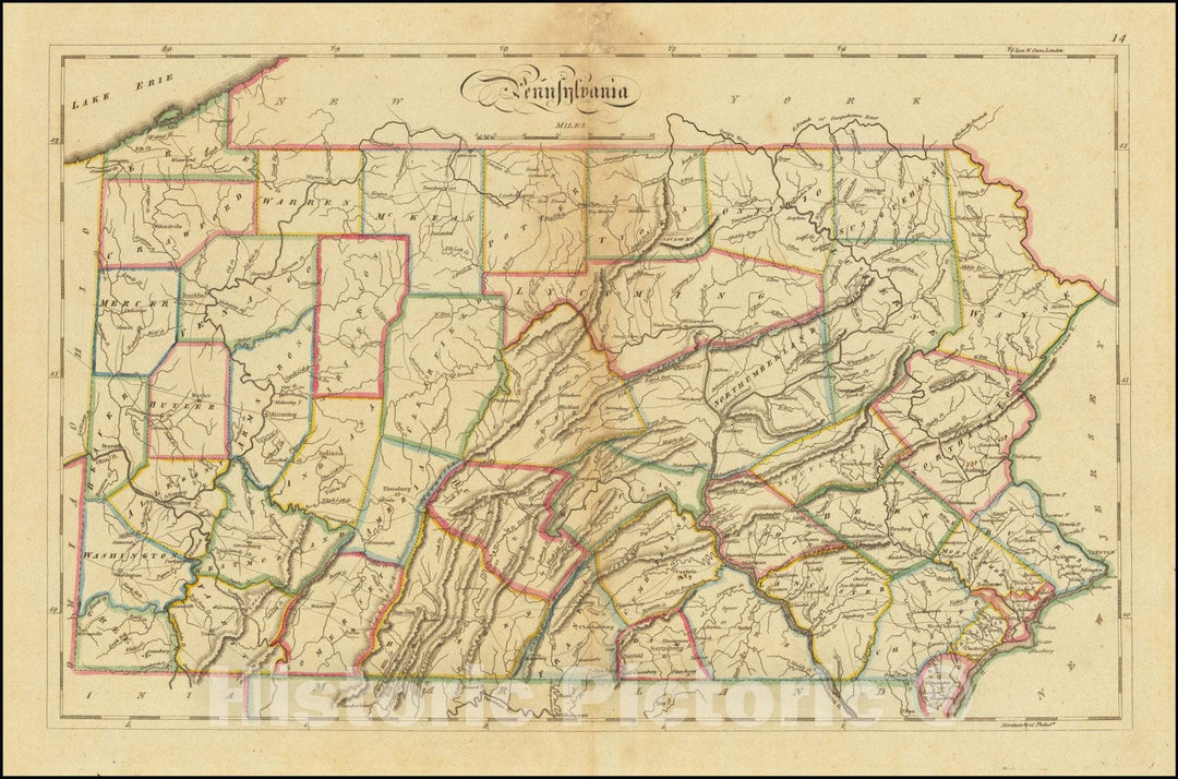 Historic Map : Pennsylvania, 1814, Vintage Wall Art