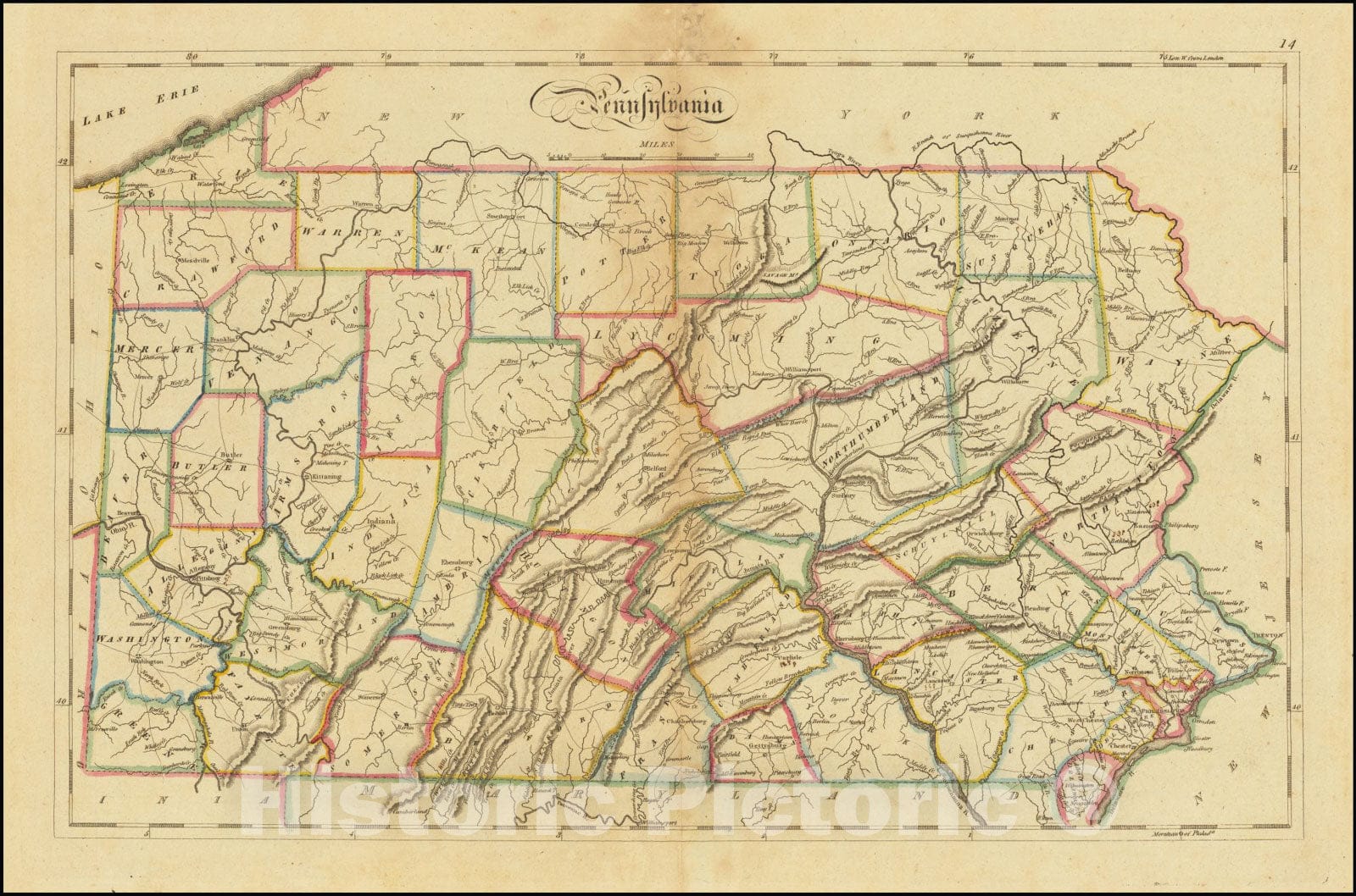 Historic Map : Pennsylvania, 1814, Vintage Wall Art