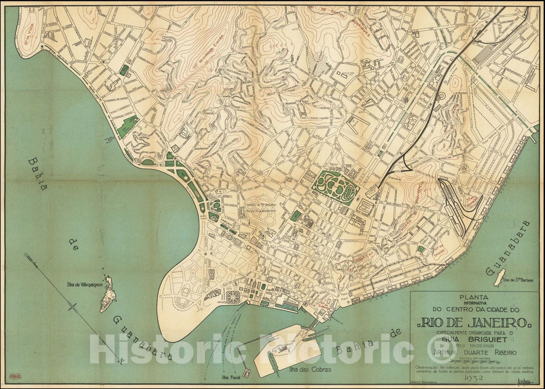 Historic Map : Planta Informativa Do Centro DaCidade Do Rio De Janeiro.Especialmente Organisada Para o Guia Briguiet Pelo Professor Arthur Duarte Ribeiro, 1932, 1932, Vintage Wall Art