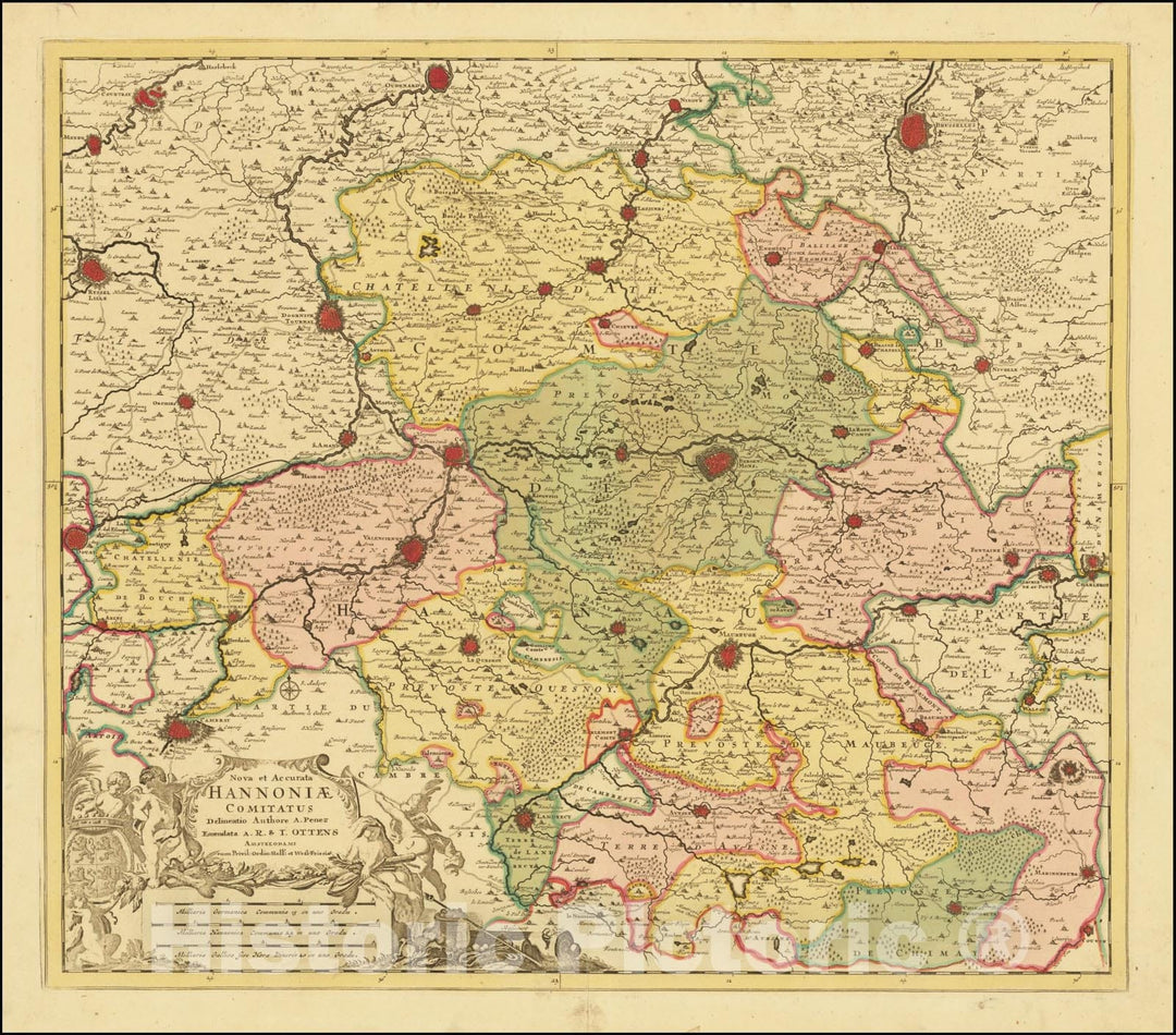 Historic Map : Nova et Accurata Hannoniae Comitatus Delineatio Authore A. Penez,  1720, Vintage Wall Art