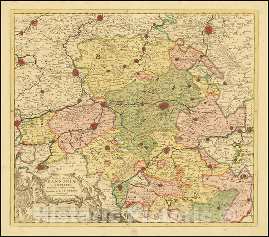 Historic Map : Nova et Accurata Hannoniae Comitatus Delineatio Authore A. Penez,  1720, Vintage Wall Art