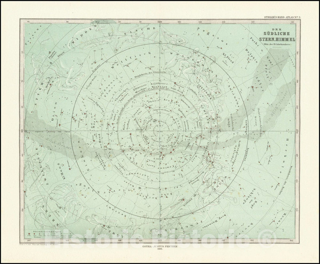 Historic Map : Der Sudliche Stern.Himmel, 1880, Vintage Wall Art
