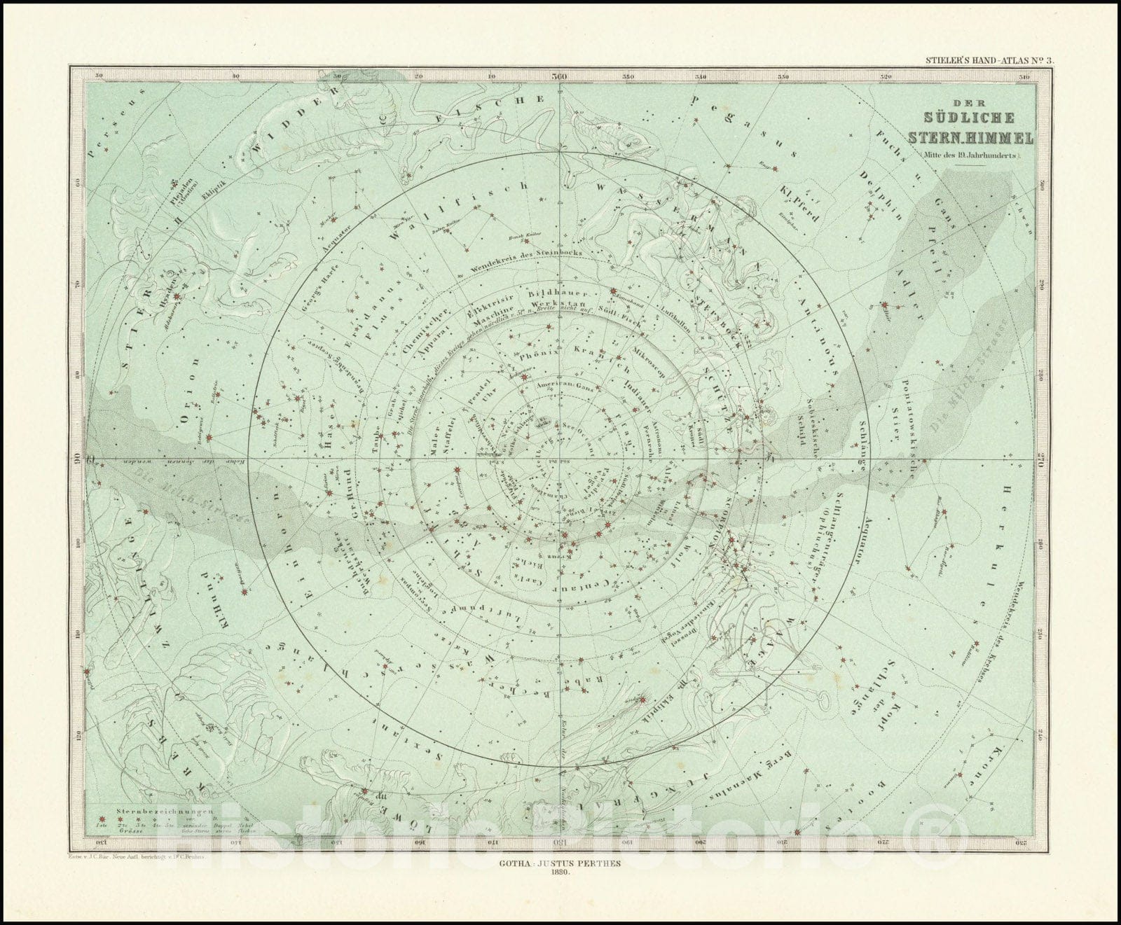 Historic Map : Der Sudliche Stern.Himmel, 1880, Vintage Wall Art