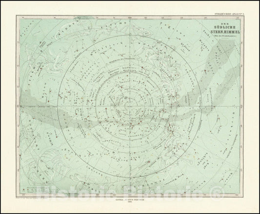 Historic Map : Der Sudliche Stern.Himmel, 1880, Vintage Wall Art
