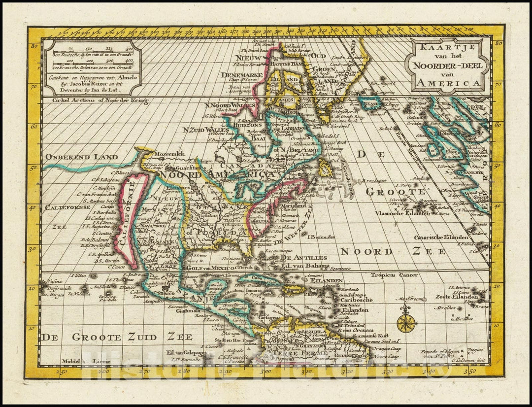 Historic Map : Kaartje van het Noorder-Deel van America, 1747, Vintage Wall Art