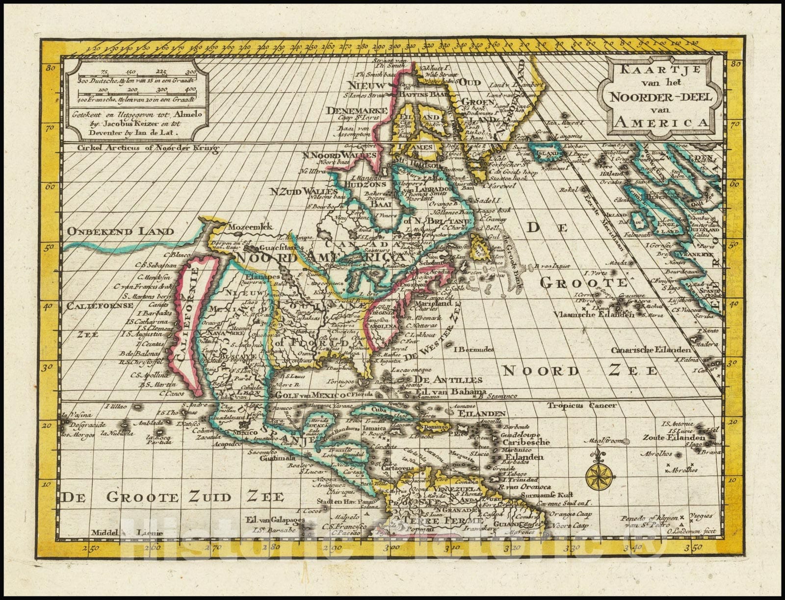 Historic Map : Kaartje van het Noorder-Deel van America, 1747, Vintage Wall Art