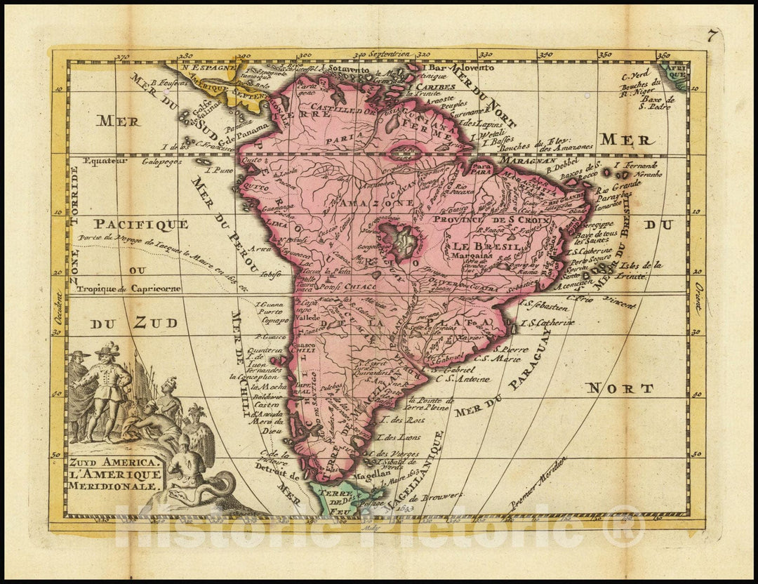 Historic Map : Zuyd America.L'Amerique Meridionale, 1747, Vintage Wall Art