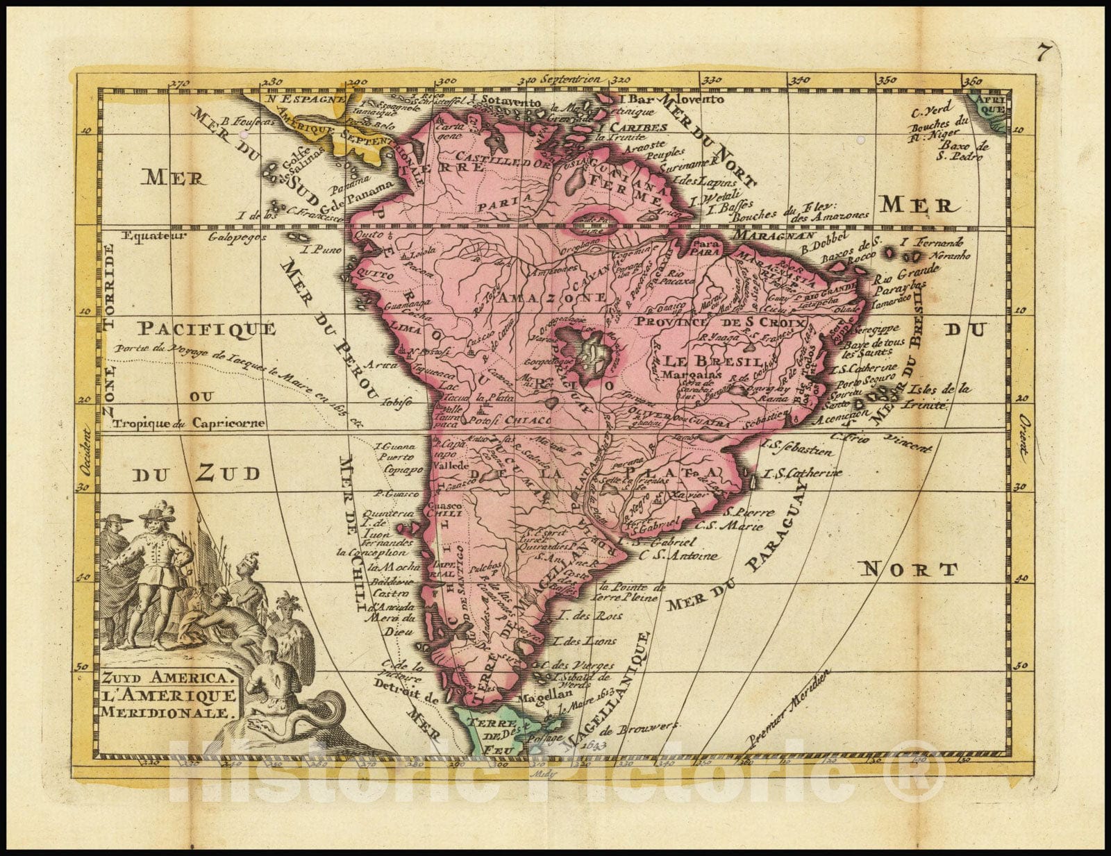 Historic Map : Zuyd America.L'Amerique Meridionale, 1747, Vintage Wall Art