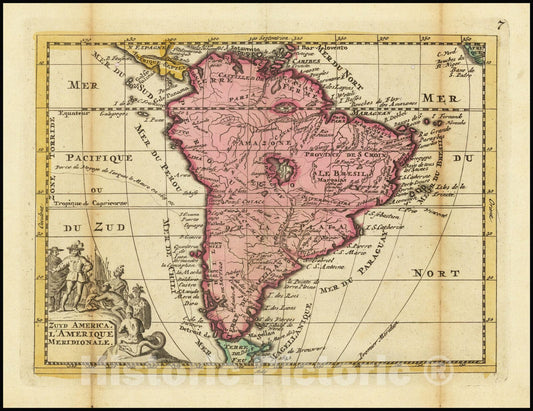 Historic Map : Zuyd America.L'Amerique Meridionale, 1747, Vintage Wall Art
