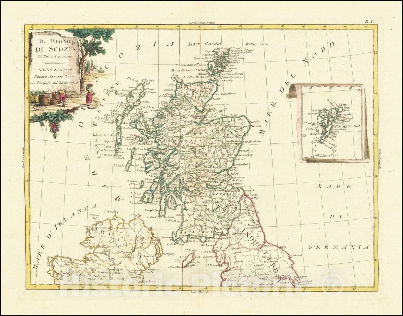 Historic Map : Il Regno di Scozia Di Nuova Projezione . . 1776, 1776, Vintage Wall Art